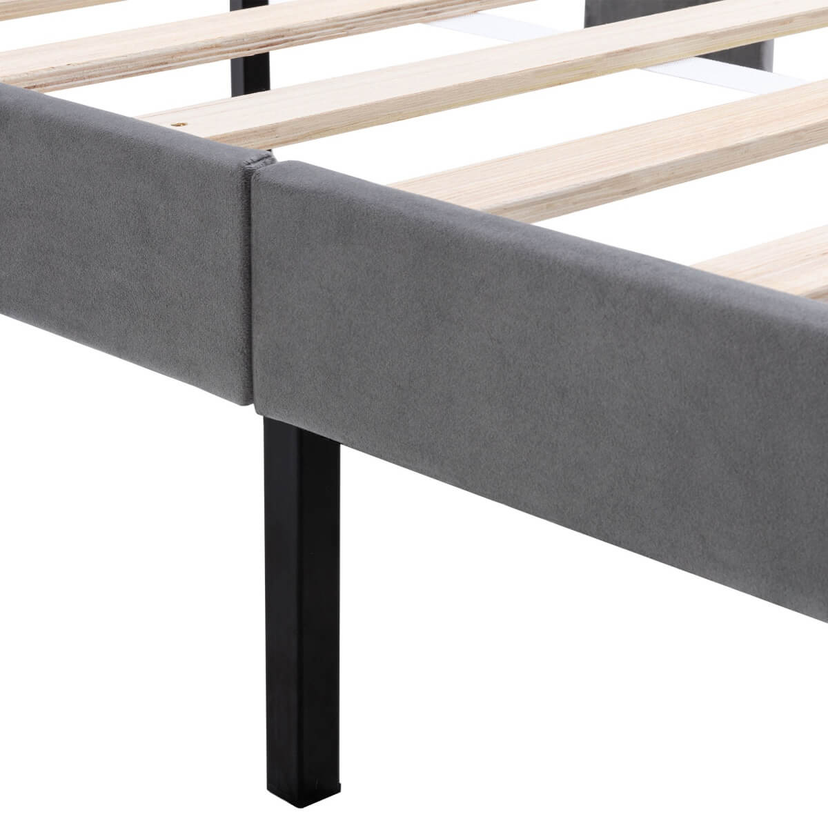 4ft6 Double Velvet Bed Frame - Winged Upholstered Headboard, Grey