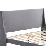 4ft6 Double Velvet Bed Frame - Winged Upholstered Headboard, Grey