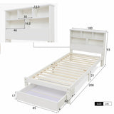 3FT Single Storage Bed with Shelves - White Wooden Bed Frame with Drawer
