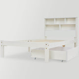 3FT Single Storage Bed with Shelves - White Wooden Bed Frame with Drawer