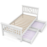 3ft Single Wooden Bed Frame with Storage Drawers - Solid Pine, White
