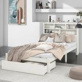 3FT Single Storage Bed with Shelves - White Wooden Bed Frame with Drawer