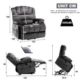 Electric Power Lift Recliner Chair Sofa with Massage and Heat, 2 Side Pockets, USB Ports