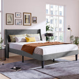 4ft6 Double Velvet Bed Frame - Winged Upholstered Headboard, Grey
