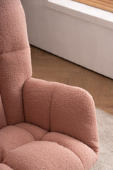 Mid Century Modern Rocking Chair, Teddy Fabric Tufted Upholstered, Padded Seat, Pink