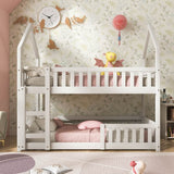 3ft Single Wooden Bunk Bed - Kids Castle Bed with Ladder, Solid Wood Frame & Gaming Space, White