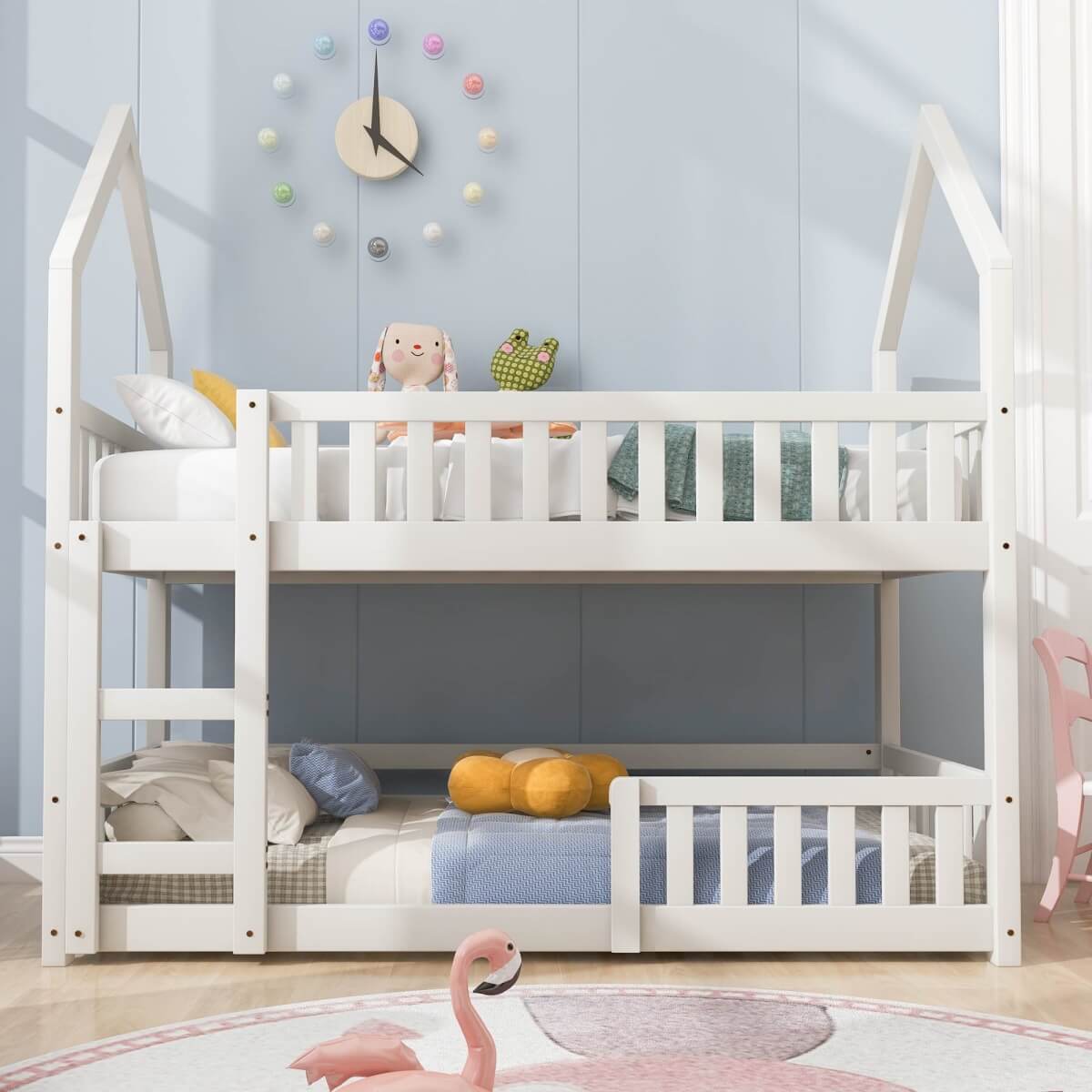 3ft Single Wooden Bunk Bed - Kids Castle Bed with Ladder, Solid Wood Frame & Gaming Space, White