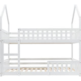 Bunk Bed, Twin Sleeper with Ladder & Gaming Castle Design, Solid Wood Frame (White)