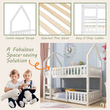 3ft Single Wooden Bunk Bed - Kids Castle Bed with Ladder, Solid Wood Frame & Gaming Space, White