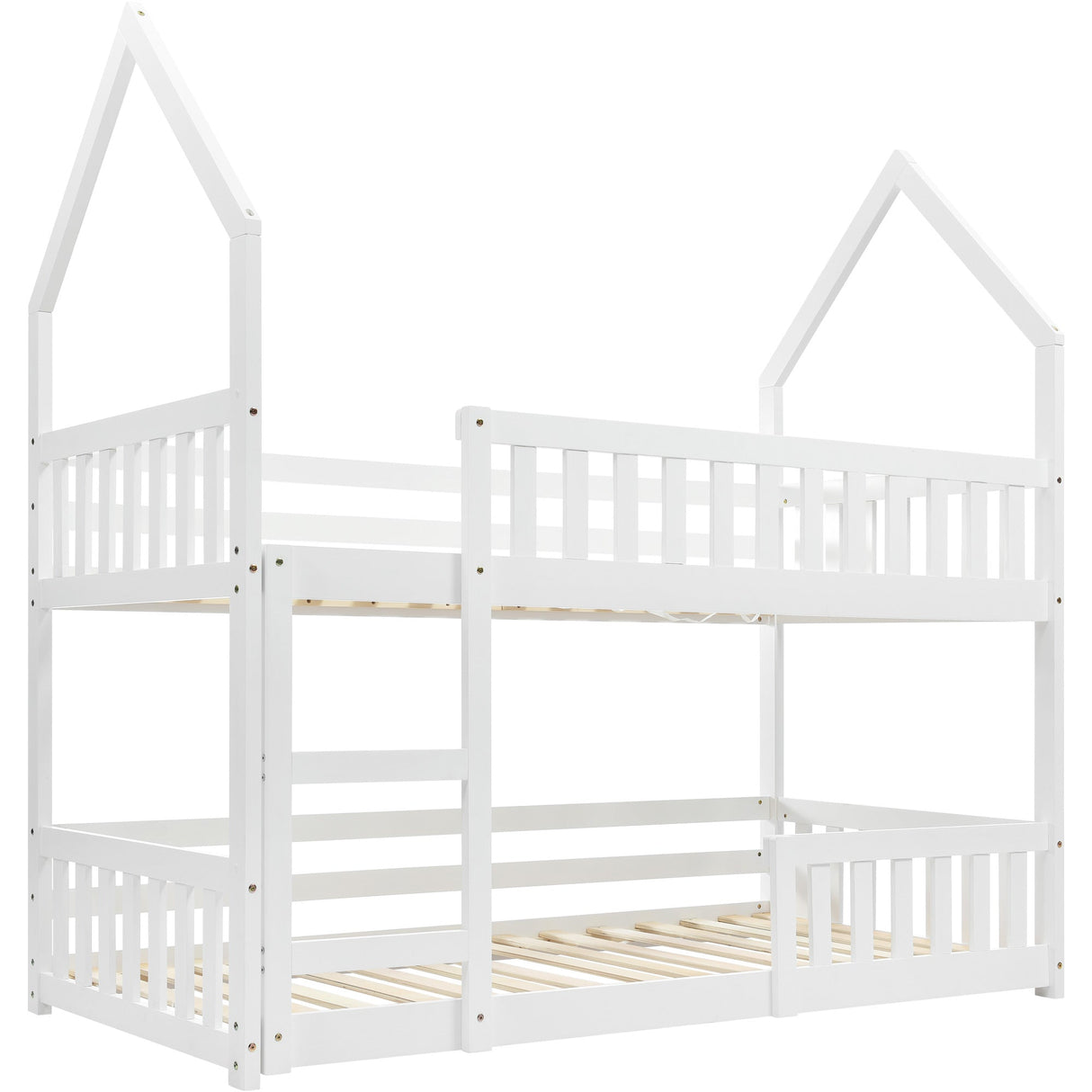 Bunk Bed, Twin Sleeper with Ladder & Gaming Castle Design, Solid Wood Frame (White)