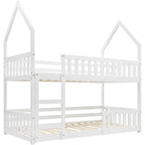 Bunk Bed, Twin Sleeper with Ladder & Gaming Castle Design, Solid Wood Frame (White)