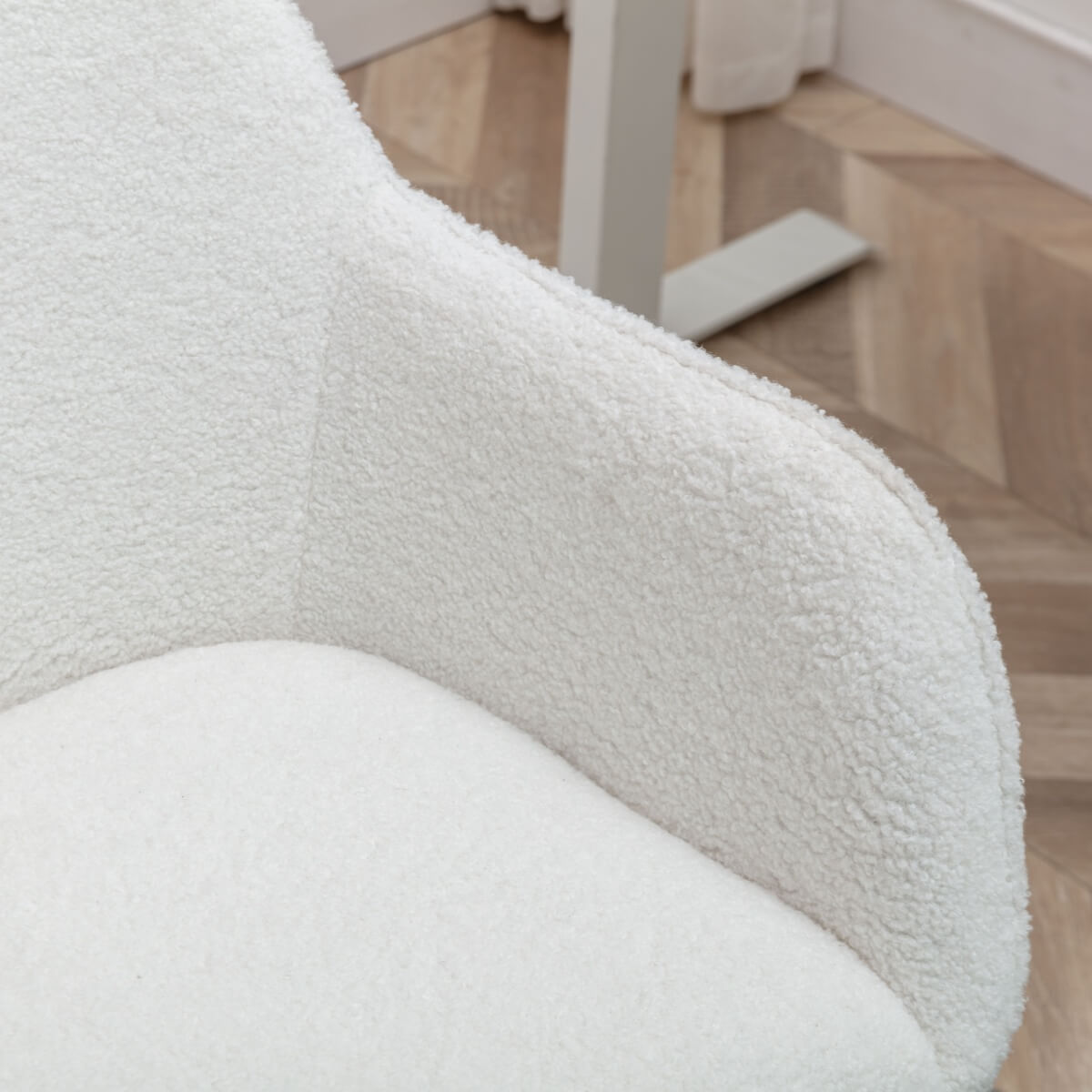 Teddy Fabric Office Chair - Adjustable Height Swivel Chair with Gold Legs, White