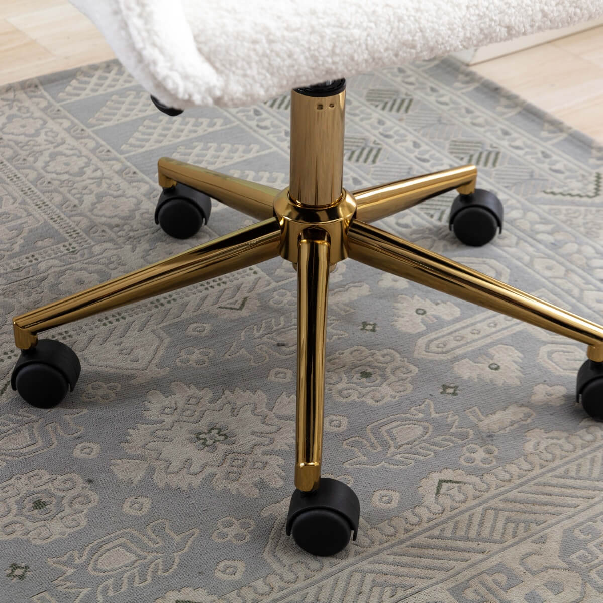 Teddy Fabric Office Chair - Adjustable Height Swivel Chair with Gold Legs, White