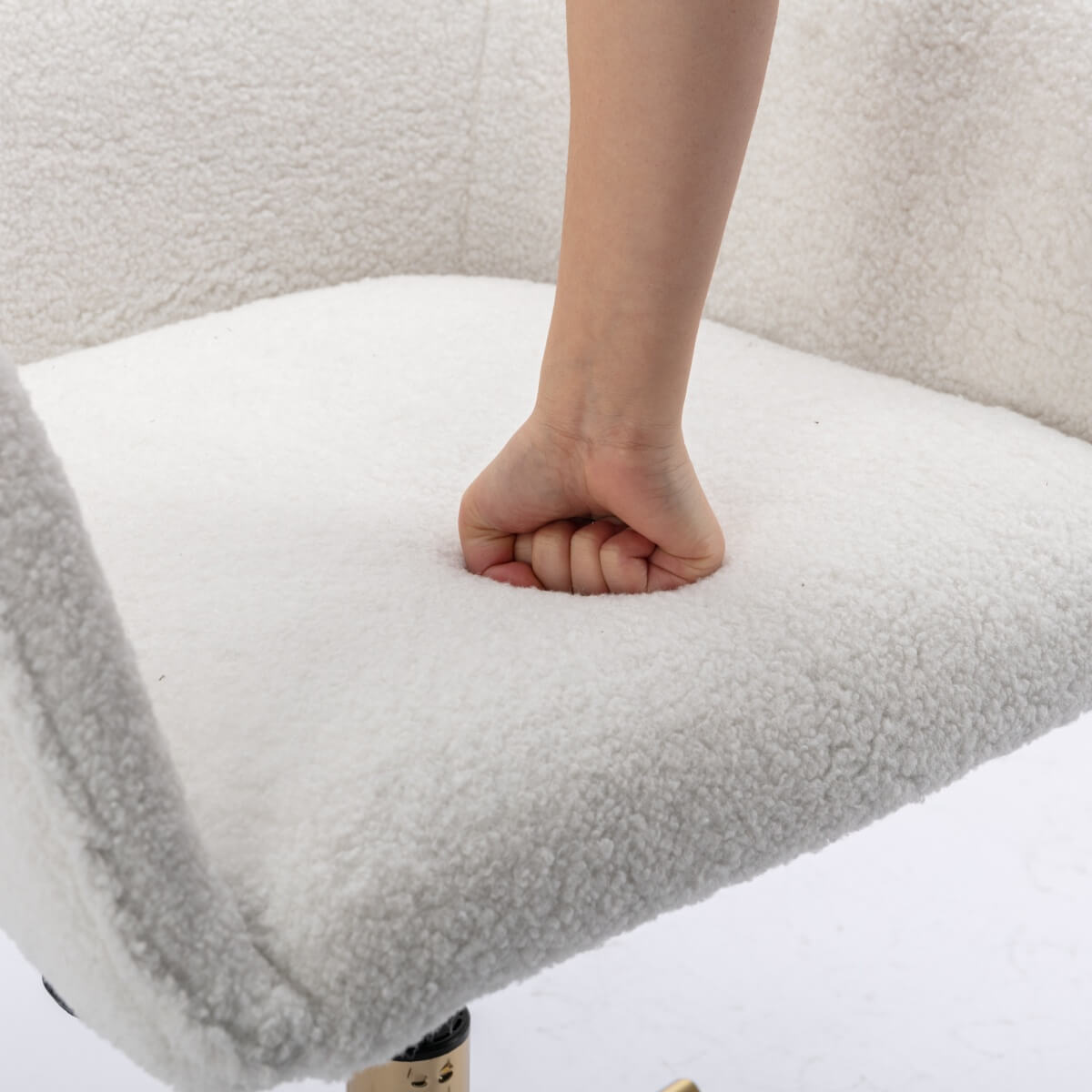 Teddy Fabric Office Chair - Adjustable Height Swivel Chair with Gold Legs, White