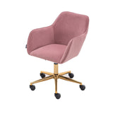 New Velvet Fabric Material Adjustable Height Swivel Home Office Chair For Indoor Office With Gold Legs, Pink