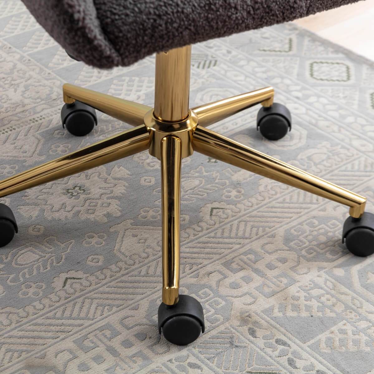 Teddy Fabric Swivel Office Chair - Adjustable Height with Gold Legs, Dark Grey