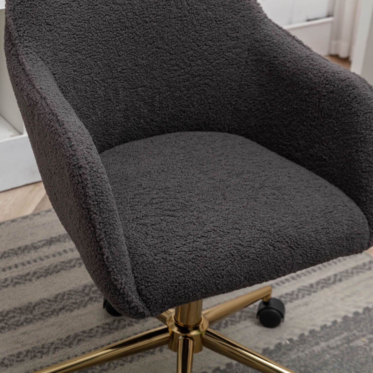Teddy Fabric Swivel Office Chair - Adjustable Height with Gold Legs, Dark Grey