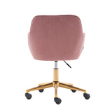 New Velvet Fabric Material Adjustable Height Swivel Home Office Chair For Indoor Office With Gold Legs, Pink
