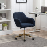 New Teddy Fabric Material Adjustable Height Swivel Home Office Chair, Dark Blue with Gold Legs