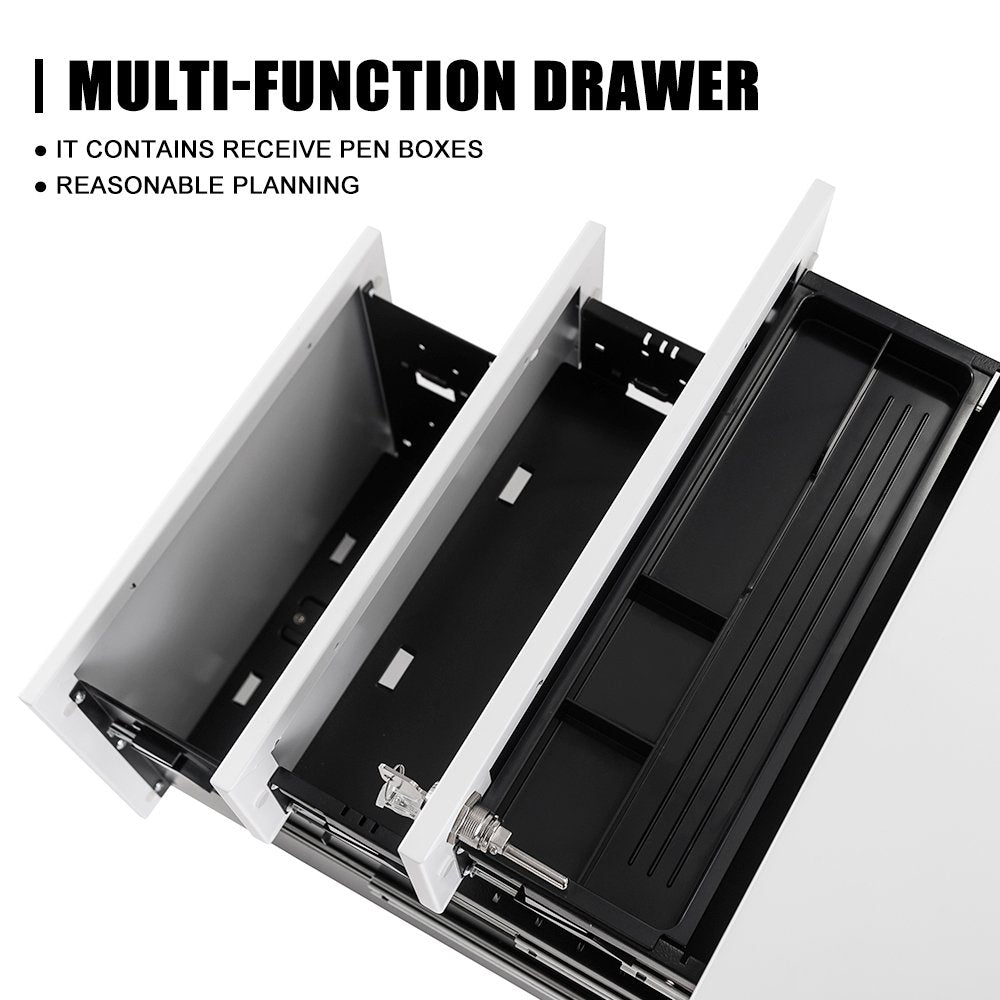Mobile File Cabinet 3 Drawers 5 Wheels Lockable Storage for A4 Metal Solid Pedestal with Keys