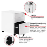Mobile File Cabinet 3 Drawers 5 Wheels Lockable Storage for A4 Metal Solid Pedestal with Keys