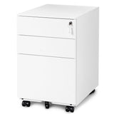 Mobile File Cabinet 3 Drawers 5 Wheels Lockable Storage for A4 Metal Solid Pedestal with Keys