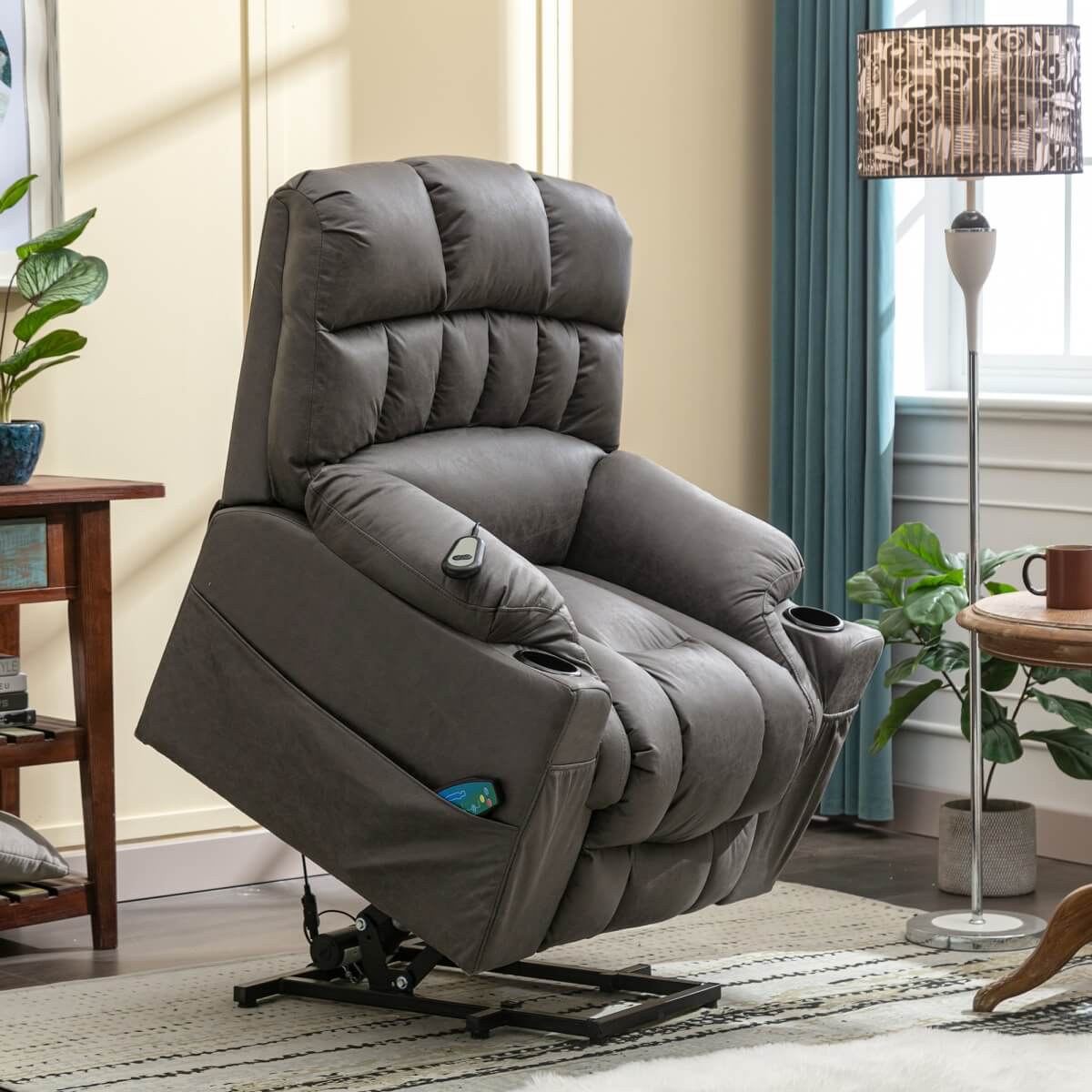Electric Lift Recliner Chair for Elderly - Massage Chair with Cup Holders, Single Sofa