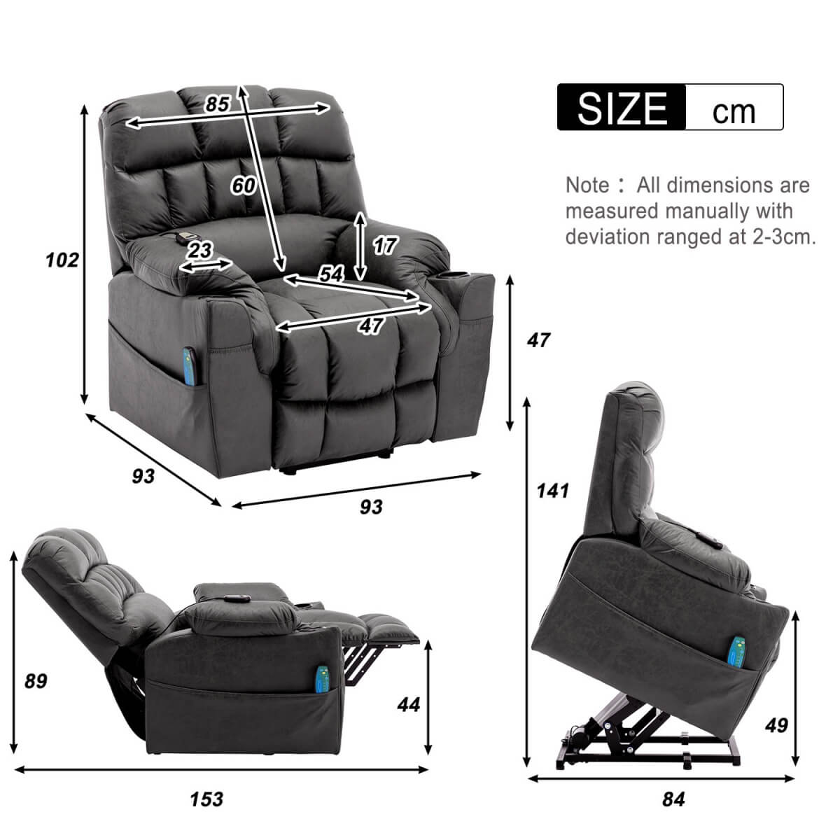 Electric Lift Recliner Chair for Elderly - Massage Chair with Cup Holders, Single Sofa