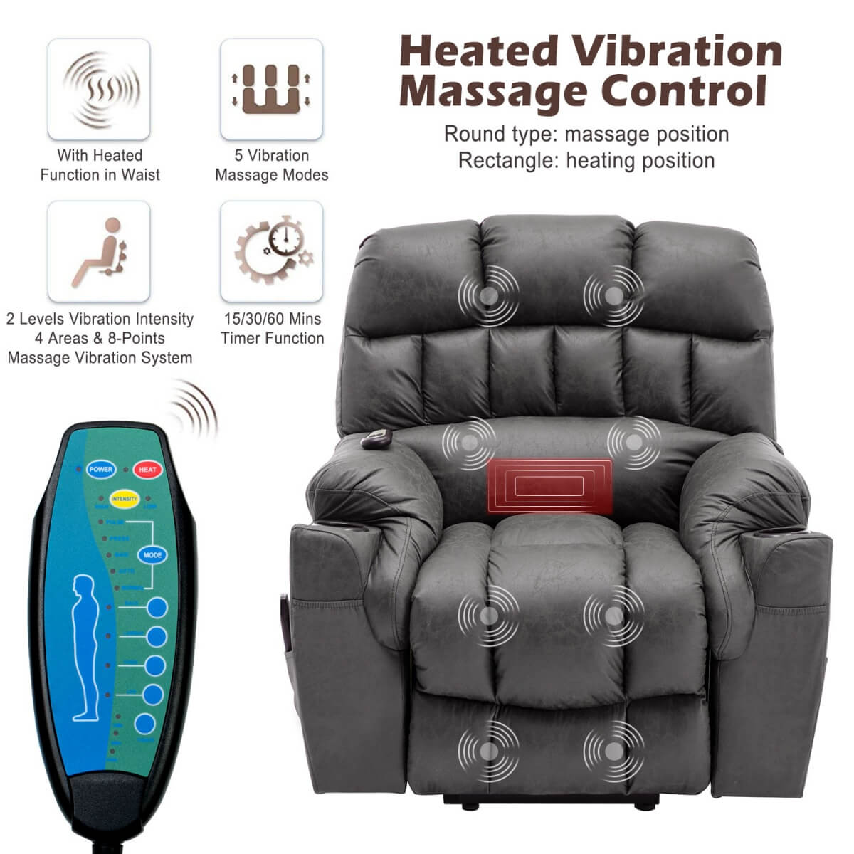 Electric Lift Recliner Chair for Elderly - Massage Chair with Cup Holders, Single Sofa