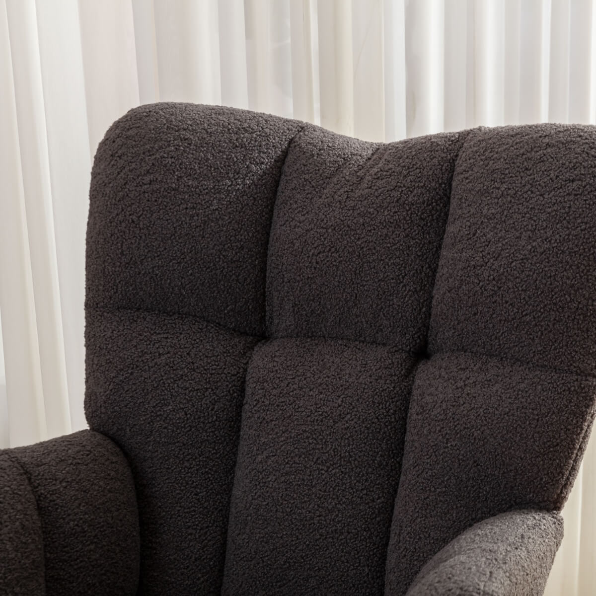 Teddy Fabric Rocking Chair - Mid Century Modern, Tufted Upholstered, Dark Grey
