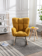 Mid Century Modern Rocking Chair, Teddy Fabric Tufted Upholstered, Padded Seat for Living Room Bedroom, Yellow
