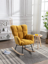 Mid Century Modern Rocking Chair, Teddy Fabric Tufted Upholstered, Padded Seat for Living Room Bedroom, Yellow