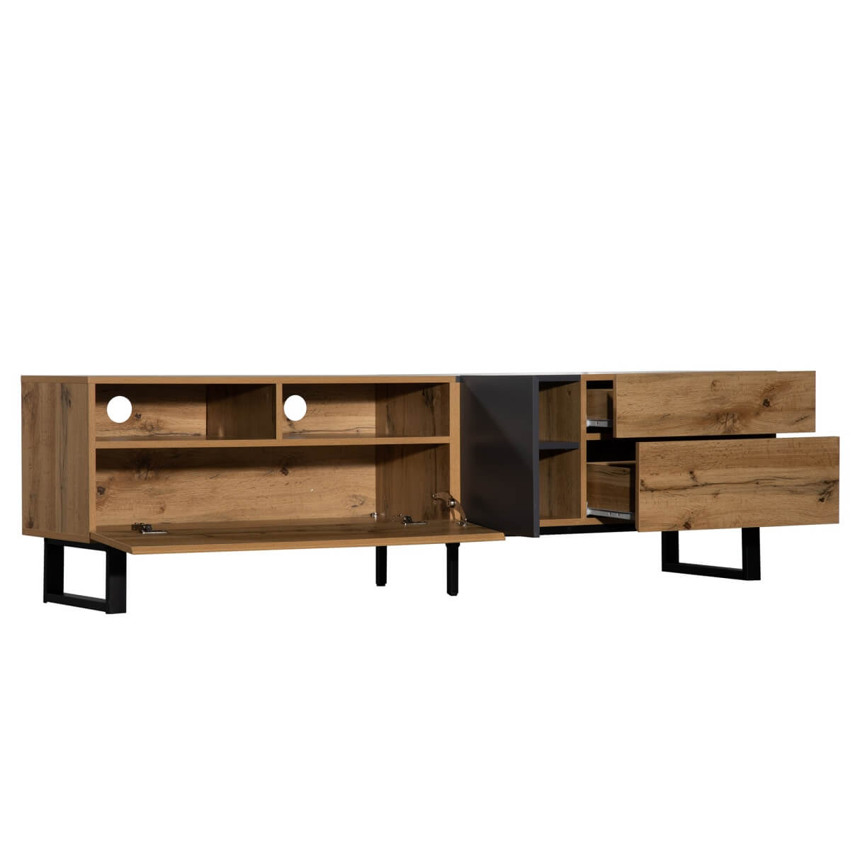 Modern TV Cabinet - 180cm Wood Grain TV Stand for Living Room