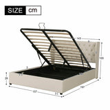 4ft6 Double Velvet Storage Bed with Hydraulic Lift - Upholstered Bed Frame, Beige