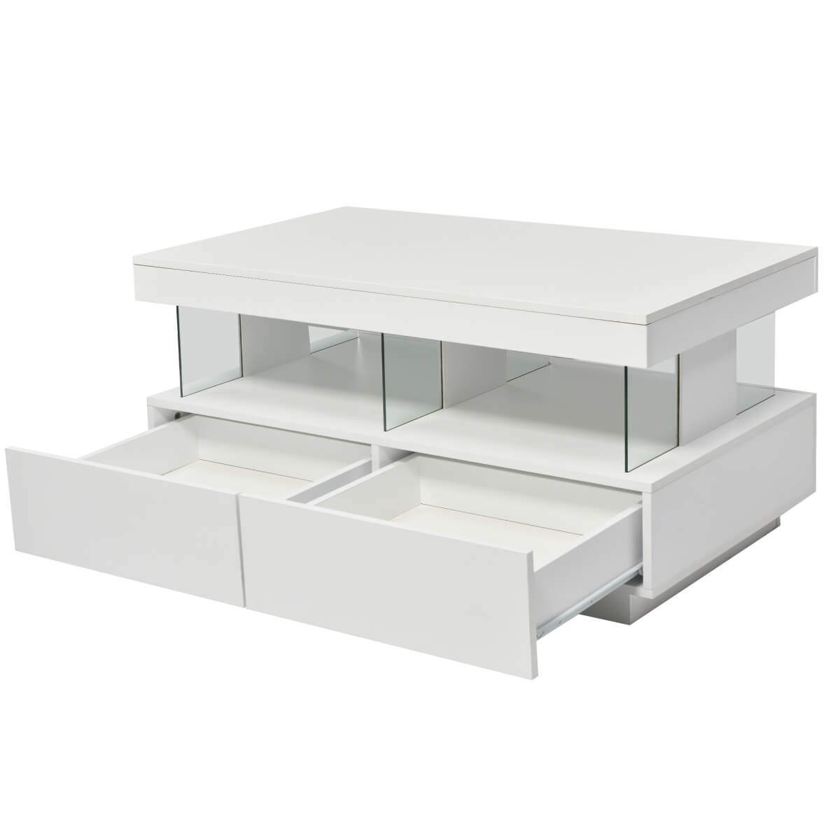 White High Gloss LED Coffee Table with 2 Drawers - Modern Storage Tea Table with 16 Colour Lights