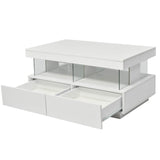 White High Gloss LED Coffee Table with 2 Drawers - Modern Storage Tea Table with 16 Colour Lights