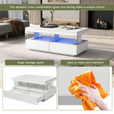 White High Gloss LED Coffee Table with 2 Drawers - Modern Storage Tea Table with 16 Colour Lights