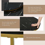 Set of 2 Round Nesting Coffee Tables with Drawer - Marble Effect Tops and Gold Metal Frames, Living Room Side Tables