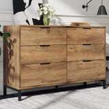 Sideboard Cabinet for Living Room with 6 Drawers, Dark Oak, 40D x 120W x 76H cm