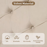 3ft Upholstered Single Bed - Velvet Bed Frame with Adjustable Headboard, Beige