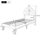 3ft Upholstered Single Bed - Velvet Bed Frame with Adjustable Headboard, Beige