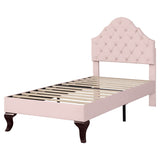 3FT Single Upholstered Velvet Bed - Slatted Frame with Adjustable Headboard