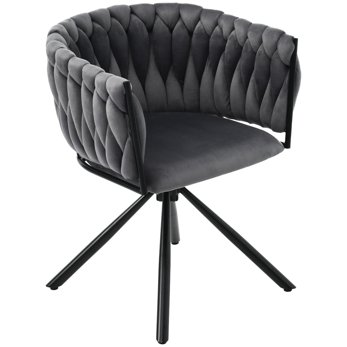 Set of 4 Velvet Dining Chairs, Leisure Swivel Armchair with Metal Legs, Grey