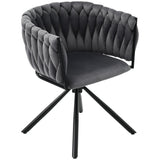 Set of 4 Velvet Dining Chairs, Leisure Swivel Armchair with Metal Legs, Grey