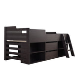 Cabin Bed Mid Sleeper with Drawers & Shelf Storage, 3ft Single Wooden Frame