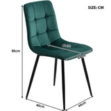 4-Piece Dark Green Velvet Dining Chairs – Upholstered Backrest, Metal Frame