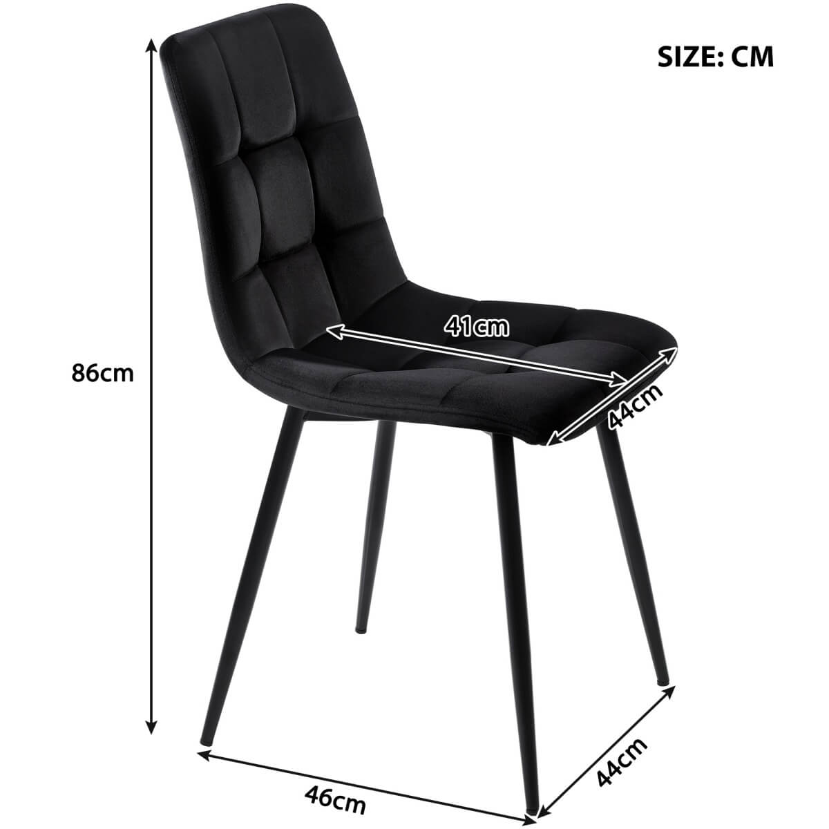 4-Piece Black Velvet Dining Chairs – Upholstered Backrest, Metal Frame