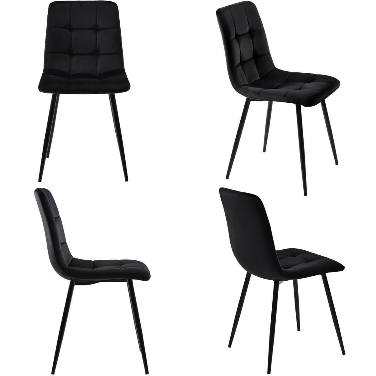 4-Piece Black Velvet Dining Chairs – Upholstered Backrest, Metal Frame