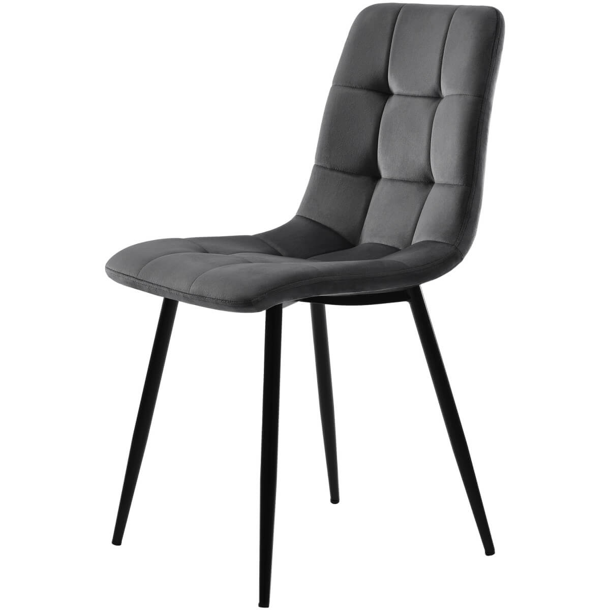 4-Piece Dark Grey Velvet Dining Chairs – Upholstered Backrest, Metal Frame