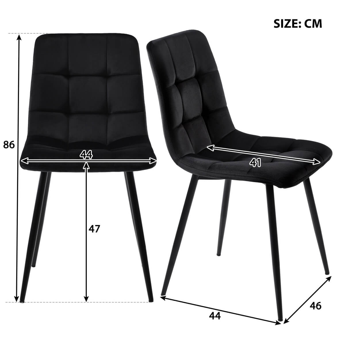 Modern Dining Set for 4 - Black Rectangular Table with Black Velvet Chairs
